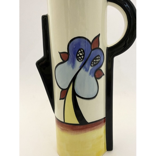 150 - A LORNA BAILEY LAKESIDE TALL JUG, cylindrical body with interesting handle and spout, painted detail... 