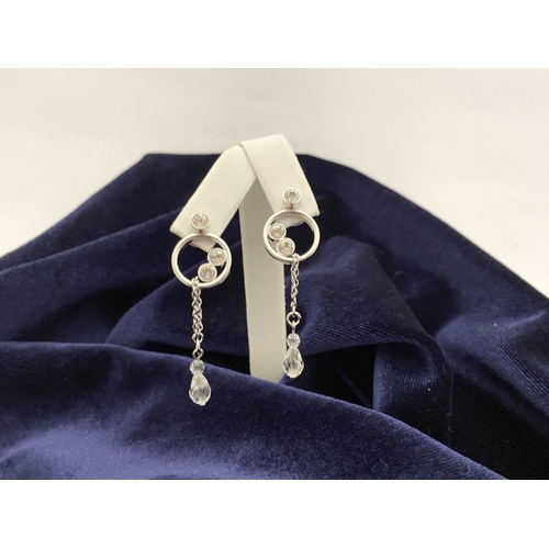 158 - A CASED PAIR OF BEAUTIFUL SWAROVSKI CRYSTAL DROP EARRINGS, Hallmarked to clasps, complete with certi... 