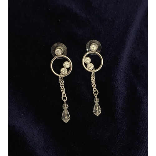 158 - A CASED PAIR OF BEAUTIFUL SWAROVSKI CRYSTAL DROP EARRINGS, Hallmarked to clasps, complete with certi... 