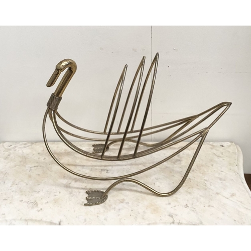 160 - A LARGE BRASS MAISON JENSEN STYLE SWAN SHAPED MAGAZINE RACK, dimensions: 40cm high x 64cm wide appro... 