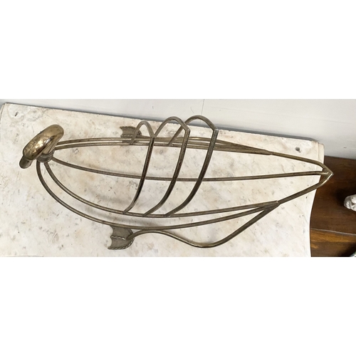 160 - A LARGE BRASS MAISON JENSEN STYLE SWAN SHAPED MAGAZINE RACK, dimensions: 40cm high x 64cm wide appro... 