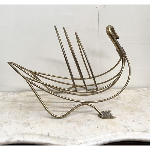 160 - A LARGE BRASS MAISON JENSEN STYLE SWAN SHAPED MAGAZINE RACK, dimensions: 40cm high x 64cm wide appro... 