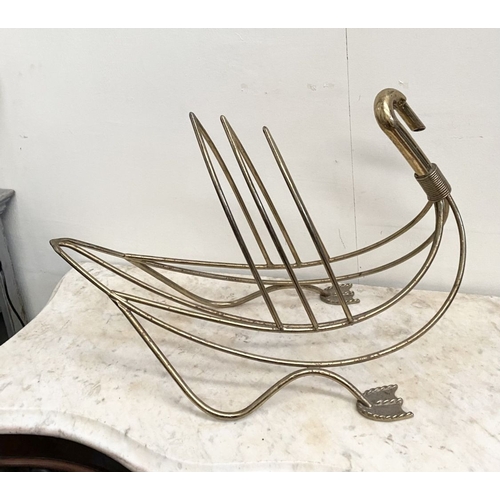 160 - A LARGE BRASS MAISON JENSEN STYLE SWAN SHAPED MAGAZINE RACK, dimensions: 40cm high x 64cm wide appro... 