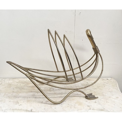 160 - A LARGE BRASS MAISON JENSEN STYLE SWAN SHAPED MAGAZINE RACK, dimensions: 40cm high x 64cm wide appro... 