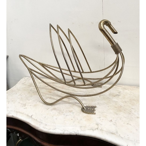 160 - A LARGE BRASS MAISON JENSEN STYLE SWAN SHAPED MAGAZINE RACK, dimensions: 40cm high x 64cm wide appro... 