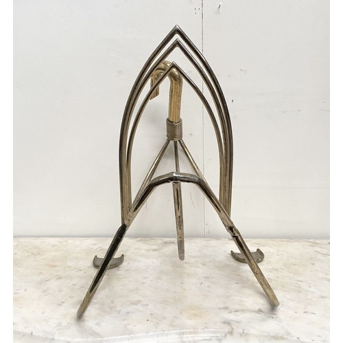 160 - A LARGE BRASS MAISON JENSEN STYLE SWAN SHAPED MAGAZINE RACK, dimensions: 40cm high x 64cm wide appro... 