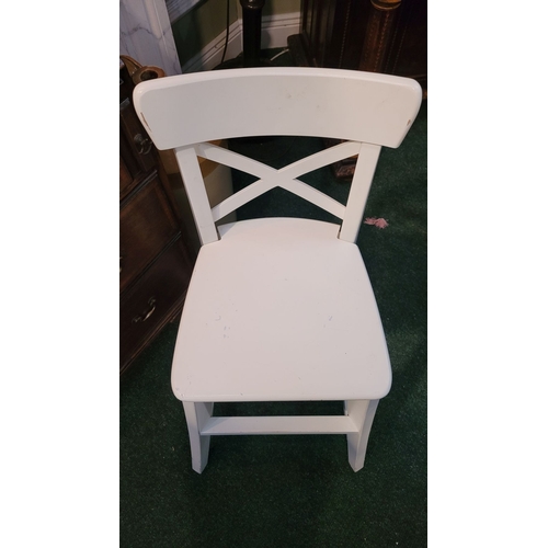 184 - AN IKEA INGOLF JUNIOR HIGH-CHAIR, white painted chair, made for a child too big for the typical high... 