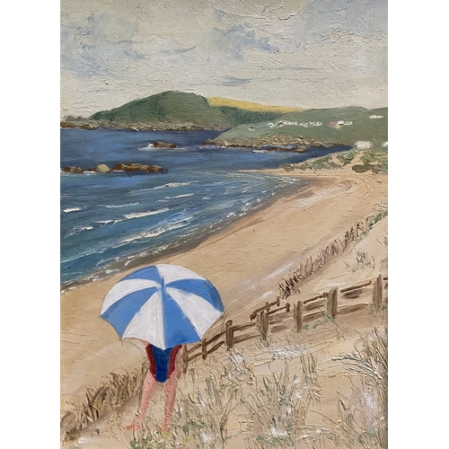 188 - IRISH SCHOOL, 20TH CENTURY, BEACH SCENE, oil on board, unsigned, framers stamp verso. Dimensions: 35... 