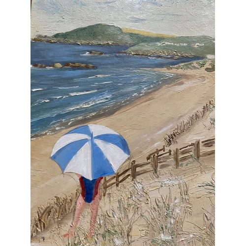 188 - IRISH SCHOOL, 20TH CENTURY, BEACH SCENE, oil on board, unsigned, framers stamp verso. Dimensions: 35... 