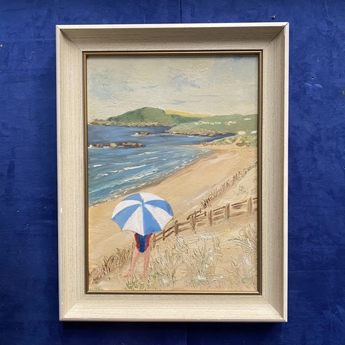 188 - IRISH SCHOOL, 20TH CENTURY, BEACH SCENE, oil on board, unsigned, framers stamp verso. Dimensions: 35... 