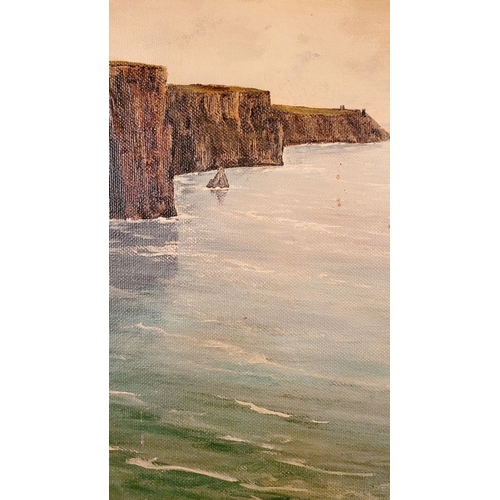 199 - GERALDINE O’MAHONY, (IRISH, 20TH CENTURY), CLIFFS OF MOHER, oil on canvas board, signed lower right ... 