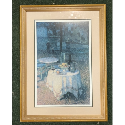 206 - AFTER HENRI LE SIDANER (French, 1862-1939), ‘LA CAFÉ DU PORT’, coloured print reproduction. Labelled... 