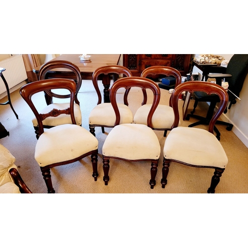 216 - A SET OF FOUR MAHOGANY PLUS TWO DINING ROOM CHAIRS; all of Victorian style. Set of four: balloon bac... 