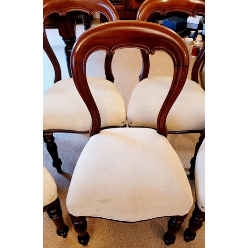 216 - A SET OF FOUR MAHOGANY PLUS TWO DINING ROOM CHAIRS; all of Victorian style. Set of four: balloon bac... 