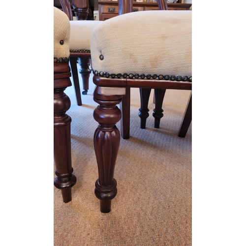 216 - A SET OF FOUR MAHOGANY PLUS TWO DINING ROOM CHAIRS; all of Victorian style. Set of four: balloon bac... 