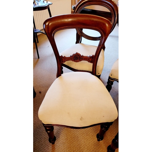 216 - A SET OF FOUR MAHOGANY PLUS TWO DINING ROOM CHAIRS; all of Victorian style. Set of four: balloon bac... 