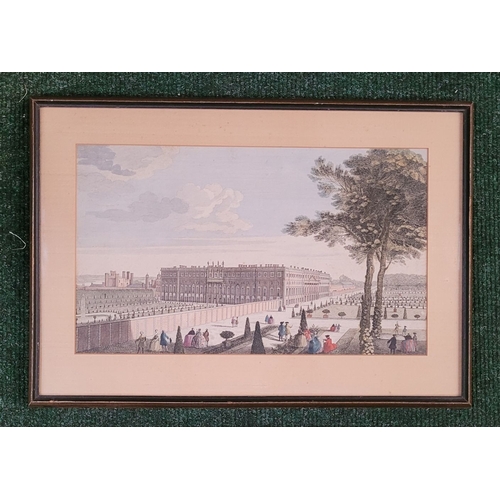 227 - TWO FRAMED ANTIQUE/VINTAGE PRINTS: (i) A VIEW OF ROYAL PALACE OF HAMPTON, etched by Parr, after Jacq... 