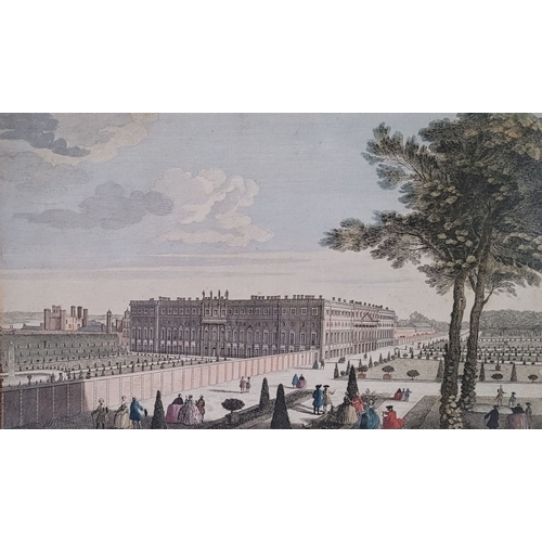 227 - TWO FRAMED ANTIQUE/VINTAGE PRINTS: (i) A VIEW OF ROYAL PALACE OF HAMPTON, etched by Parr, after Jacq... 