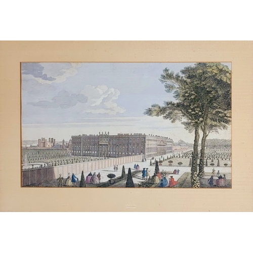 227 - TWO FRAMED ANTIQUE/VINTAGE PRINTS: (i) A VIEW OF ROYAL PALACE OF HAMPTON, etched by Parr, after Jacq... 