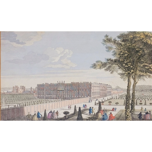 227 - TWO FRAMED ANTIQUE/VINTAGE PRINTS: (i) A VIEW OF ROYAL PALACE OF HAMPTON, etched by Parr, after Jacq... 