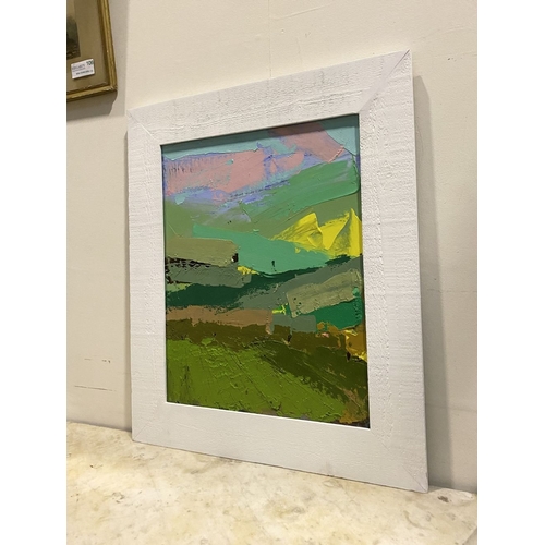 23 - MARTIN STONE (Irish, 20th Century), ‘LANDSCAPE WITH PINK SKY’, oil on canvas, signed lower right, in... 