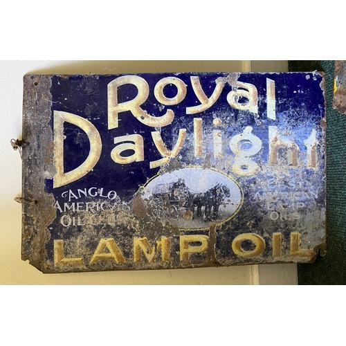 231 - TWO VINTAGE METAL ADVERTISING SIGNS, (i) Royal Daylight Anglo American oil, Lamp Oil, dimensions: 37... 