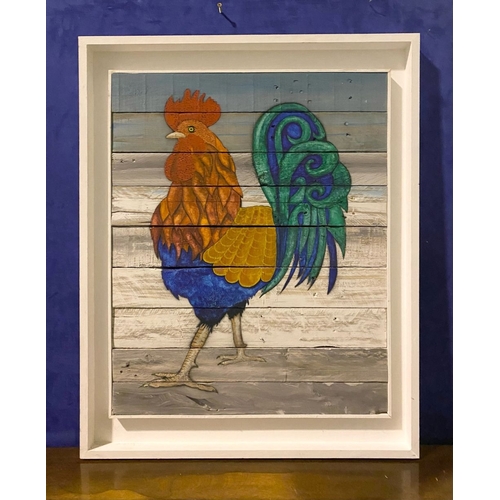 241 - KEN PARKER (Irish, 20th Century), ‘ROOSTER’, acrylic on wooden panels, dimensions: 92.5cm x 75cm app... 