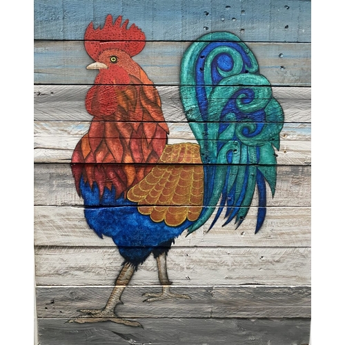 241 - KEN PARKER (Irish, 20th Century), ‘ROOSTER’, acrylic on wooden panels, dimensions: 92.5cm x 75cm app... 