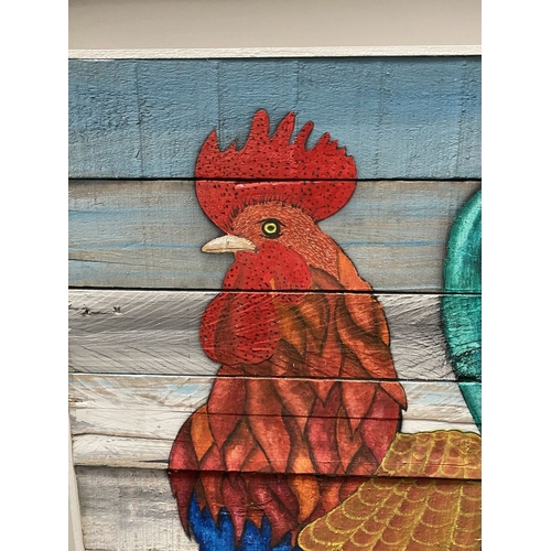 241 - KEN PARKER (Irish, 20th Century), ‘ROOSTER’, acrylic on wooden panels, dimensions: 92.5cm x 75cm app... 