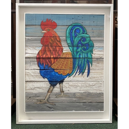 241 - KEN PARKER (Irish, 20th Century), ‘ROOSTER’, acrylic on wooden panels, dimensions: 92.5cm x 75cm app... 