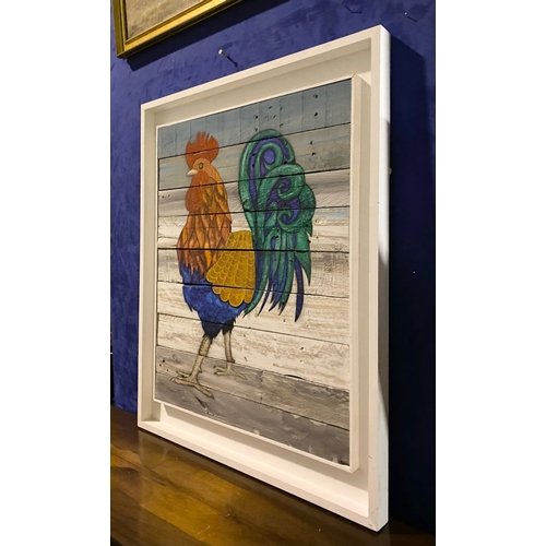 241 - KEN PARKER (Irish, 20th Century), ‘ROOSTER’, acrylic on wooden panels, dimensions: 92.5cm x 75cm app... 