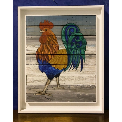 241 - KEN PARKER (Irish, 20th Century), ‘ROOSTER’, acrylic on wooden panels, dimensions: 92.5cm x 75cm app... 