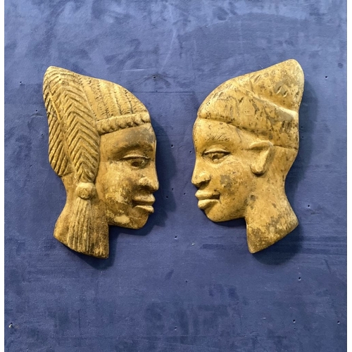 243 - A PAIR OF CARVED AFRICAN BUSTS IN PROFILE, hardwood carvings, can be mounted on a wall. Dimensions: ... 