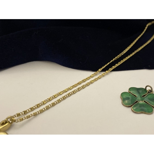 245 - A VINTAGE MONET SHAMROCK PENDANT NECKLACE ALONG WITH SHAMROCK PENDANT, the necklace Hallmarked ‘Mone... 