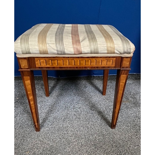 246 - A FINE ROSEWOOD & SATINWOOD FOOTSTOOL, with upholstered stuff over seat, decorative inlay to front, ... 