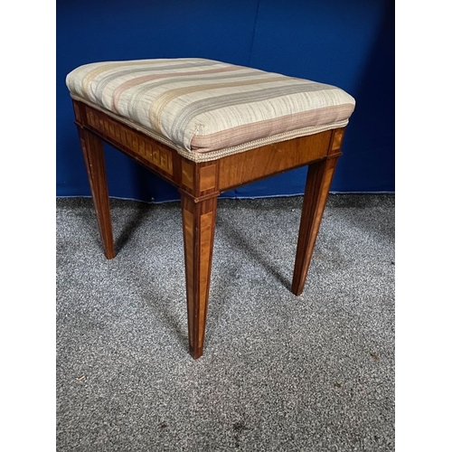 246 - A FINE ROSEWOOD & SATINWOOD FOOTSTOOL, with upholstered stuff over seat, decorative inlay to front, ... 