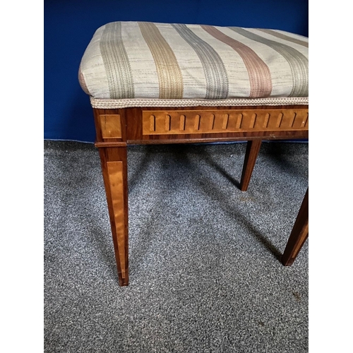 246 - A FINE ROSEWOOD & SATINWOOD FOOTSTOOL, with upholstered stuff over seat, decorative inlay to front, ... 