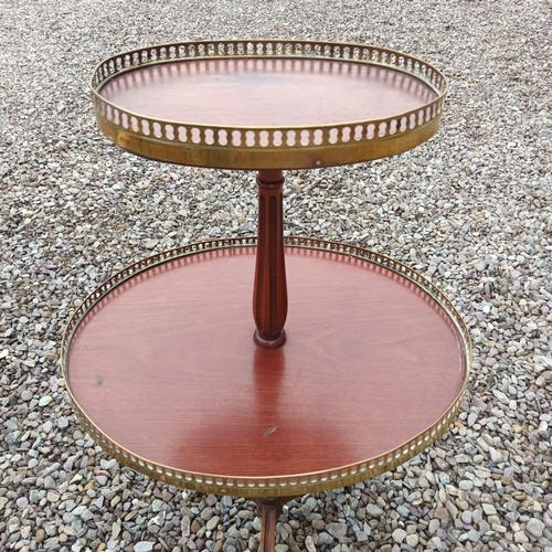 269 - A FRENCH LATE 19TH CENTURY TWO TIER MAHOGANY TABLE, with raised brass galleries, circa 1890. 50cm wi... 