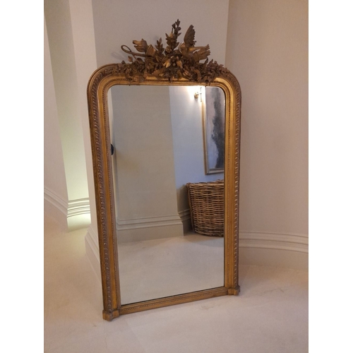 281 - AN EXCELLENT ANTIQUE GILT PIER MIRROR, of rectangular form with curved corners to top, the frame is ... 