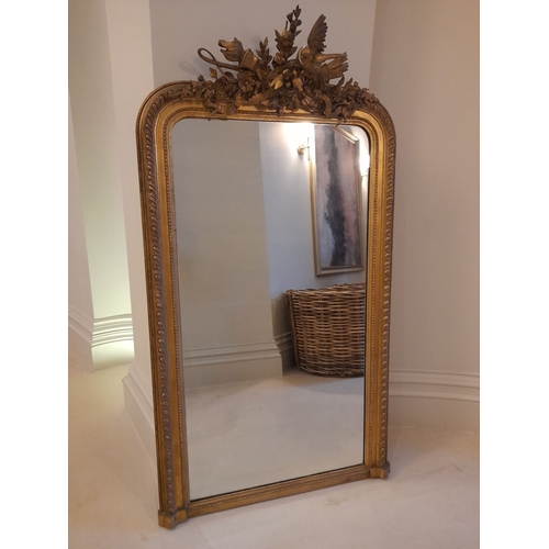 281 - AN EXCELLENT ANTIQUE GILT PIER MIRROR, of rectangular form with curved corners to top, the frame is ... 