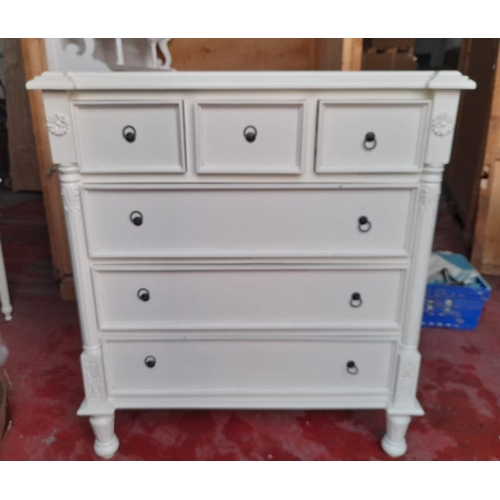 291 - A WHITE PAINTED SIX DRAWER CHEST OF DRAWERS, with three short drawers over three long drawers, all p... 