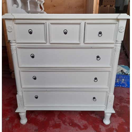 291 - A WHITE PAINTED SIX DRAWER CHEST OF DRAWERS, with three short drawers over three long drawers, all p... 