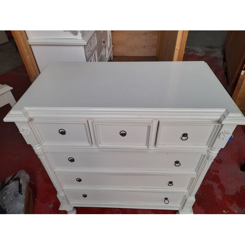 291 - A WHITE PAINTED SIX DRAWER CHEST OF DRAWERS, with three short drawers over three long drawers, all p... 