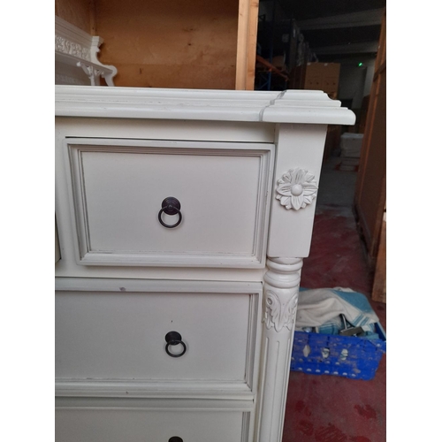 291 - A WHITE PAINTED SIX DRAWER CHEST OF DRAWERS, with three short drawers over three long drawers, all p... 