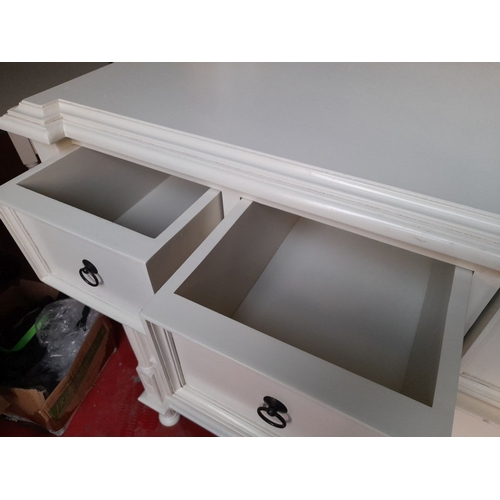 291 - A WHITE PAINTED SIX DRAWER CHEST OF DRAWERS, with three short drawers over three long drawers, all p... 