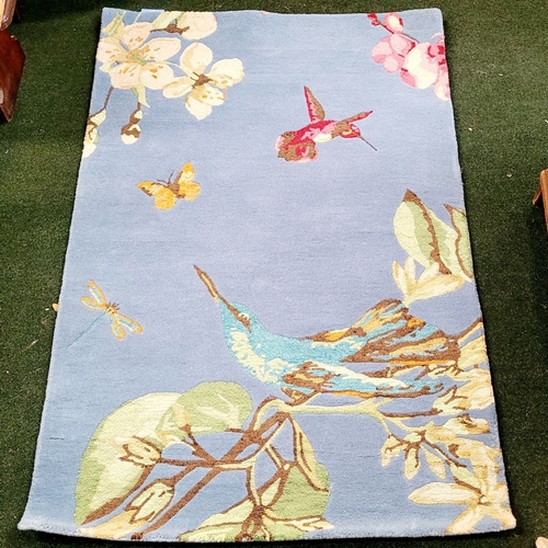 300 - A VERY GOOD WEDGWOOD HOME COLLECTION HUMMINGBIRD BLUE FLOOR RUG, beautiful colours & high-quality ma... 