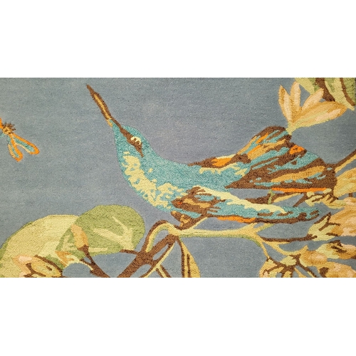 300 - A VERY GOOD WEDGWOOD HOME COLLECTION HUMMINGBIRD BLUE FLOOR RUG, beautiful colours & high-quality ma... 