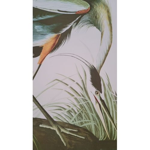 308 - A LARGE DECORATIVE PRINT ON CANVAS, depicting a heron amongst reeds and water. Dimensions: 113 x 83.... 