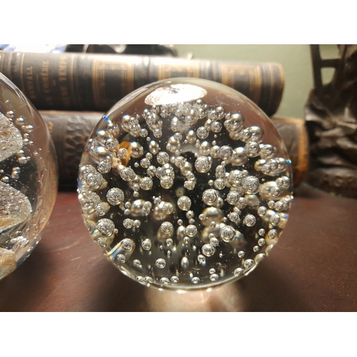 317 - TWO BEAUTIFUL HAND BLOWN CONTROLLED GLASS VINTAGE PAPERWEIGHTS, in excellent condition, 10 x 10cm & ... 