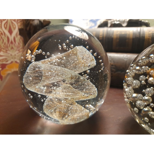 317 - TWO BEAUTIFUL HAND BLOWN CONTROLLED GLASS VINTAGE PAPERWEIGHTS, in excellent condition, 10 x 10cm & ... 